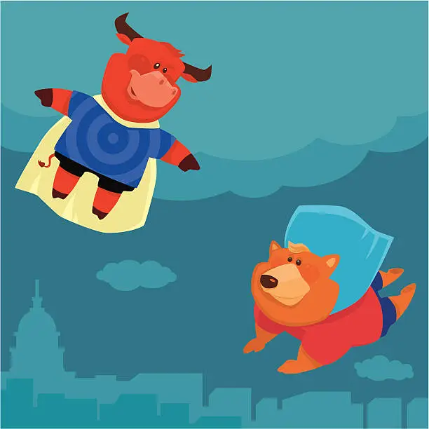 Vector illustration of super bull vs bear
