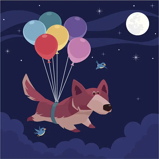 Vector illustration of flying wolf