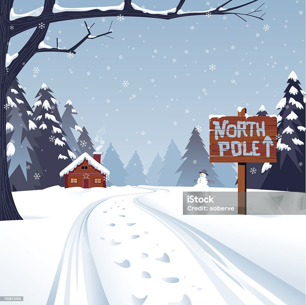 Cartoon Illustration Of The North Pole With Trees And Snow Stock  Illustration - Download Image Now - iStock