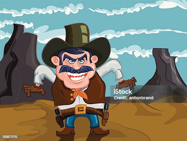 Cartoon Cowboy Bereit Seine Waffen Zu Ziehen Stock Vektor Art und mehr Bilder von Cowboy - Cowboy, Pistole, Altertümlich