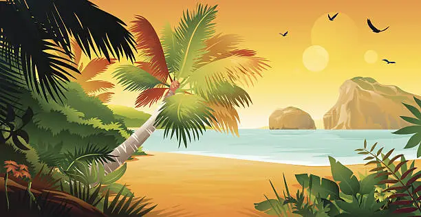 Vector illustration of View from Tropical Island