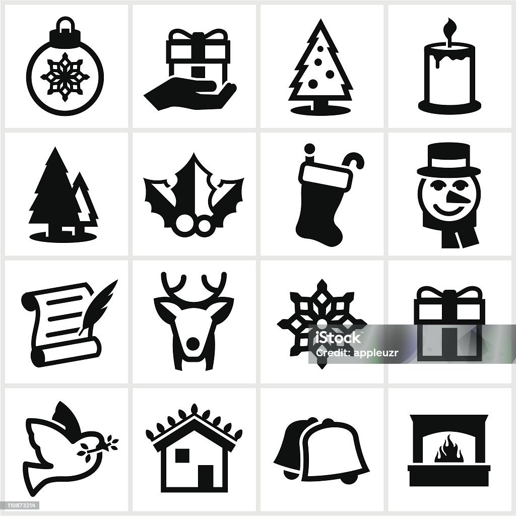 Black Christmas Icons Christmas icons. All white shapes and strokes are cut from the icons and merged. Bell stock vector