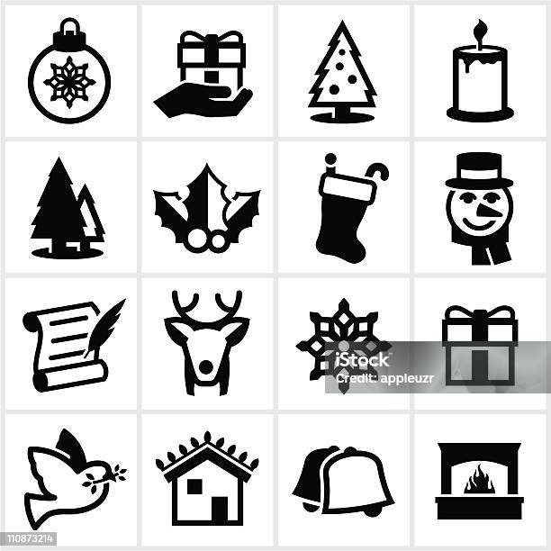 Black Christmas Icons Stock Illustration - Download Image Now - Bell, Black Color, Candle