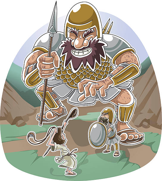 ilustraciones, imágenes clip art, dibujos animados e iconos de stock de david y goliath - david