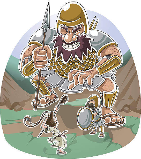 ilustrações, clipart, desenhos animados e ícones de david e goliath - goliath david giant battle