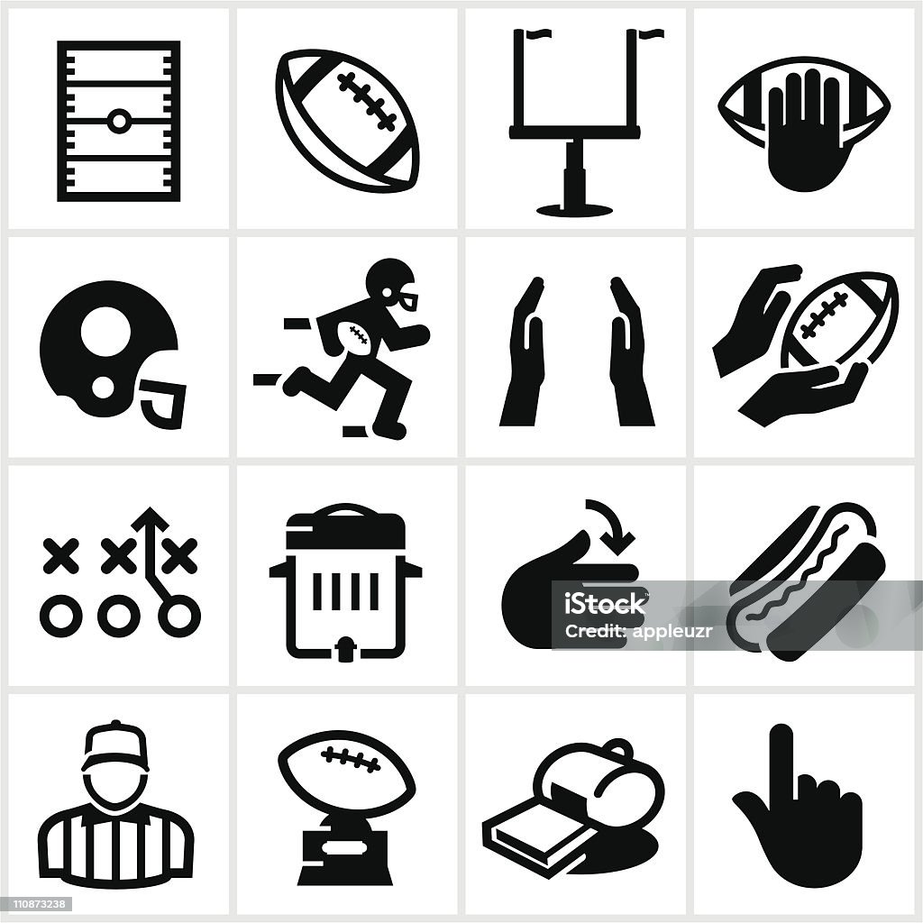 Black Football Icons Football icons. All white strokes and shapes are cut from the icons and merged. Icon Symbol stock vector