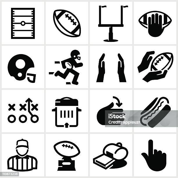 Black Football Icons Stock Illustration - Download Image Now - Icon Symbol, American Football - Ball, American Football - Sport