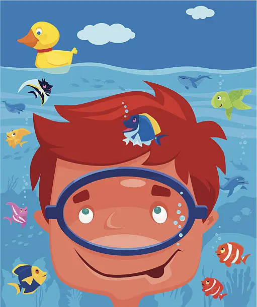 Vector illustration of kid diving