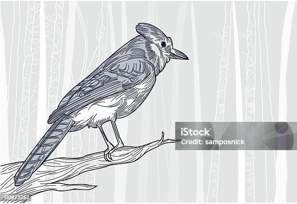 Blue Jay In Winter Stock Illustration - Download Image Now - Bird, Line Art, Animal