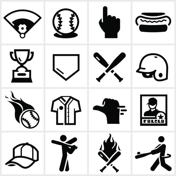 czarny ikony baseball - home base base plate baseball umpire stock illustrations