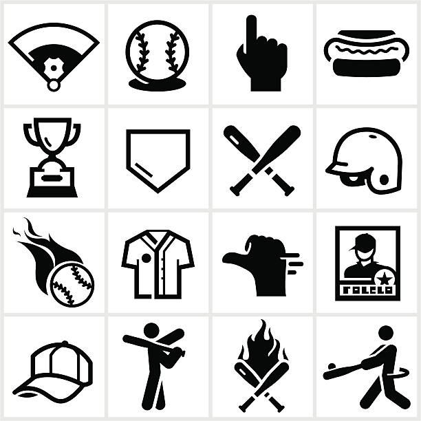 Black Baseball Icons Baseball icons. All white shapes and strokes are cut from the icons and merged. home plate stock illustrations