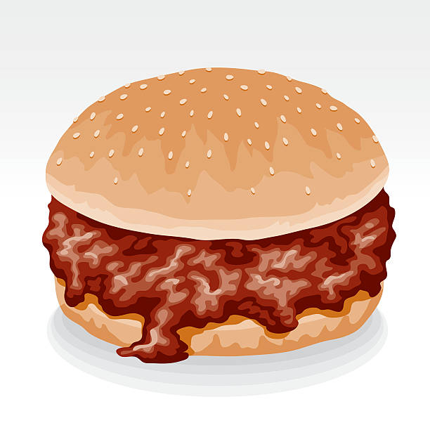 Sloppy Joe Sandwich A sloppy joe sandwich (tomatoe-based meat sauce on a bun). File contains only one gradient, the background shape, which is on its own layer. The rest of the shapes do not use gradients. sloppy joes stock illustrations