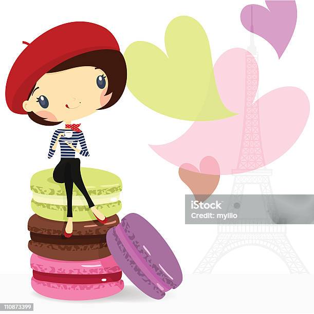 Elegancki Dziewczyna Miłość Paris Kawa Macarons Ilustracja Wektor Kreskówka - Stockowe grafiki wektorowe i więcej obrazów Miłość
