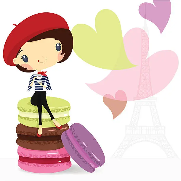 Vector illustration of Chic girl. Love Paris, coffee & macarons. illustration vector cartoon