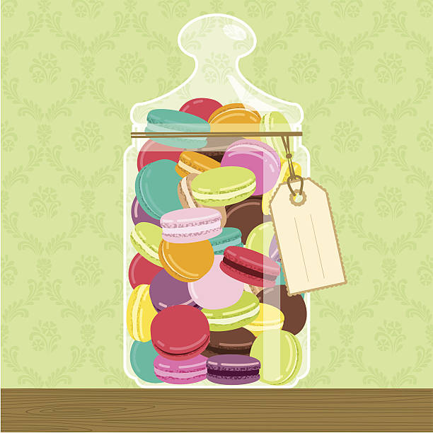 ilustrações, clipart, desenhos animados e ícones de cookie pote cheio de macarons - macaroon french culture dessert food