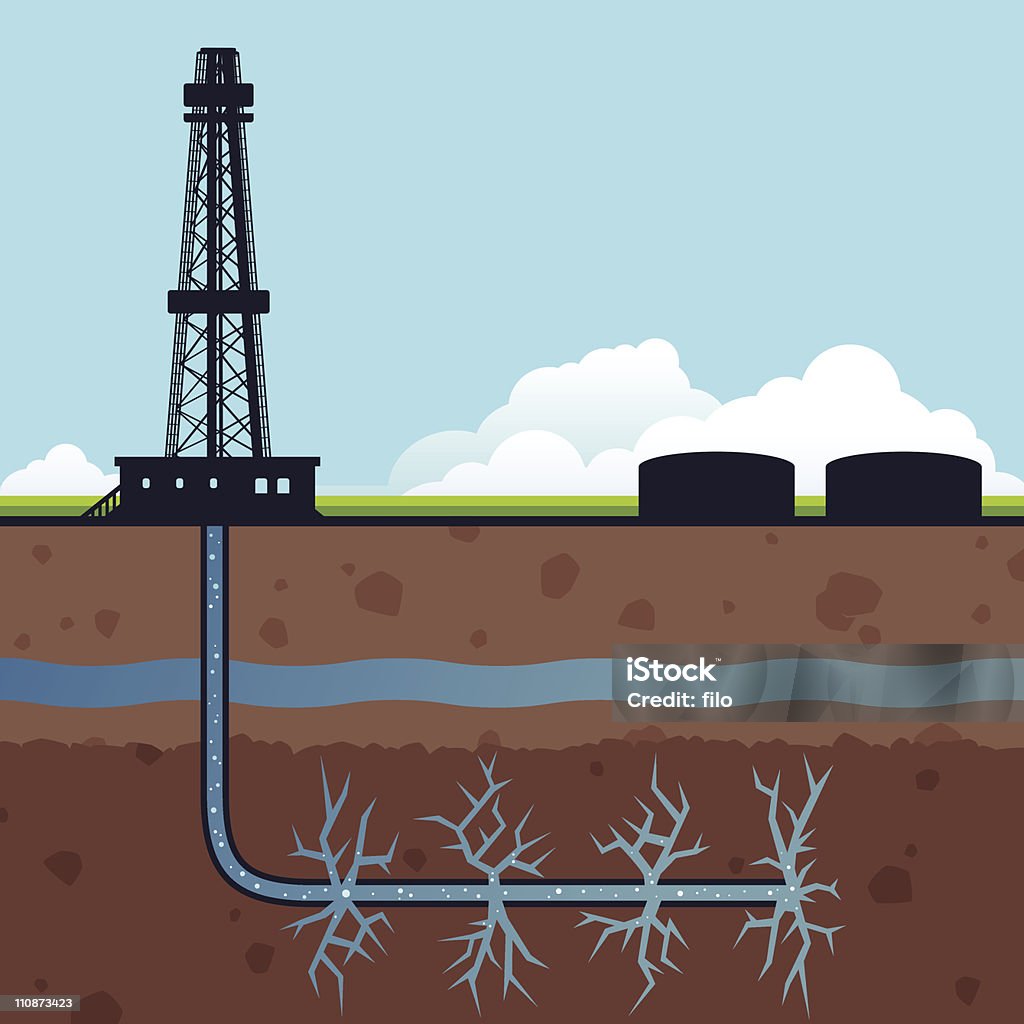 Gas Fracturing hidráulico de perforación - arte vectorial de Fracking libre de derechos