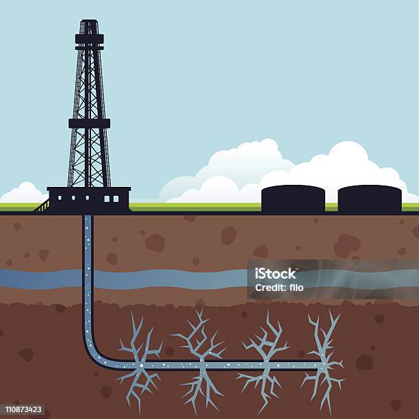 Гидравлический Разрушения Газ Бурение — стоковая векторная графика и другие изображения на тему Разрыв пласта - Разрыв пласта, Иллюстрация, Природный газ