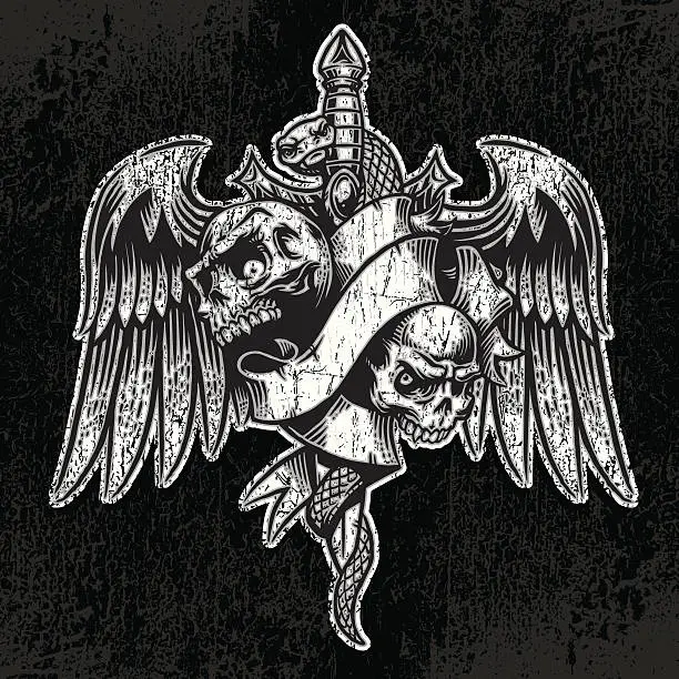 Vector illustration of Winged Banner Blade and Skulls