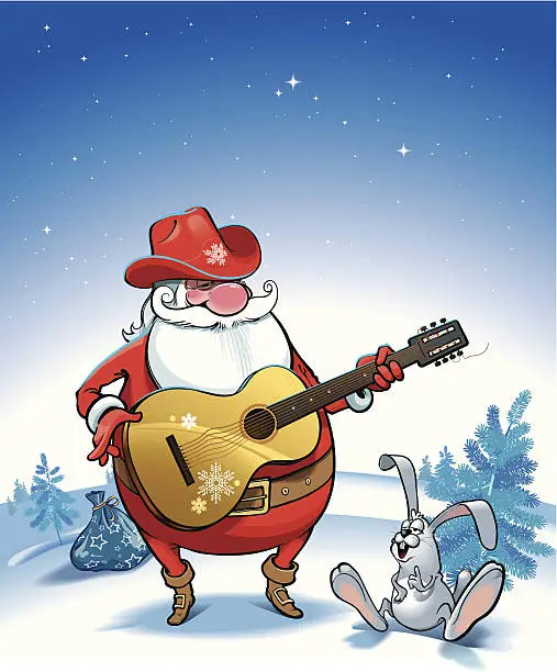 Vector illustration of Santa country singer