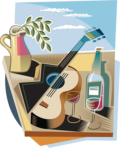 guitar and wine - 巴勃羅·畢卡索 插圖 幅插畫檔、美工圖案 、卡通及圖標