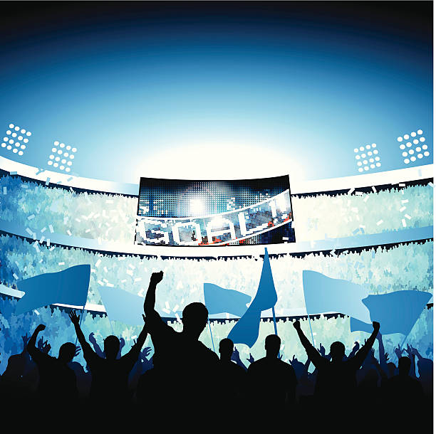 fans feiert tor - soccer stadium sport crowd stock-grafiken, -clipart, -cartoons und -symbole