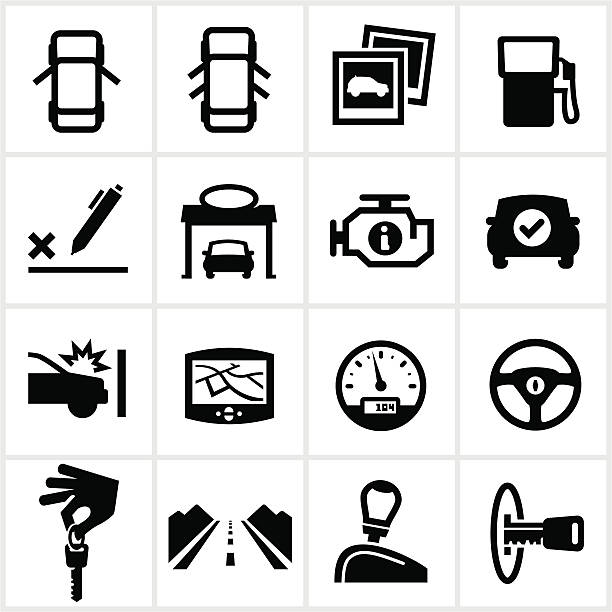 Black Vehicle Icons Vehicle themed icons. All white strokes and shapes are cut from the icons. car key illustrations stock illustrations