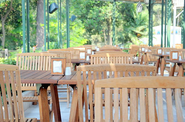 istock wooden chairs and tables 110875389