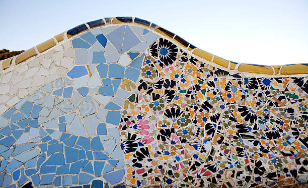 Bench at Park Guell by Gaudi, Barcelona, Spain