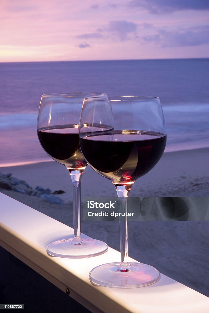 Red Wine Beach Sunset  Alcohol - Drink Stock Photo