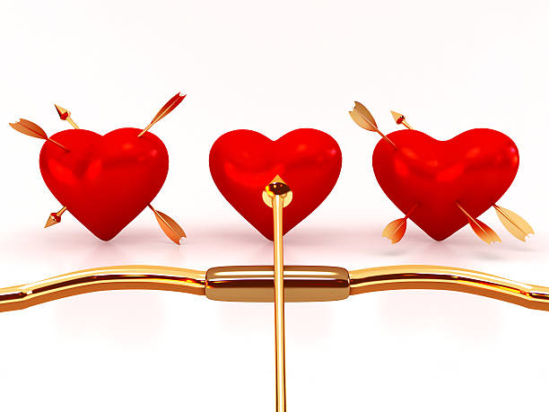 amore cuore rosso a punta di freccia - arrow heart shape isolated on white valentines day foto e immagini stock