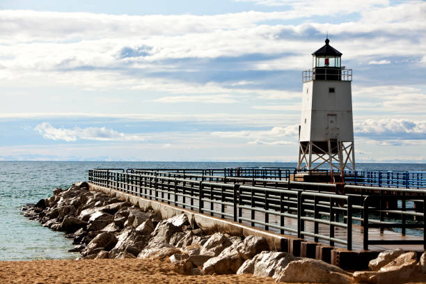 istock Lake Michigan Lighthouse on Harbor Jetty 110891281