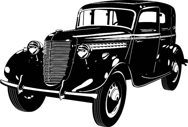 Cool silhouette of a retro car Vector illustration vintage car silhouette. Available EPS-8, AI-10 CDR-9 vector formats 1940s style stock illustrations