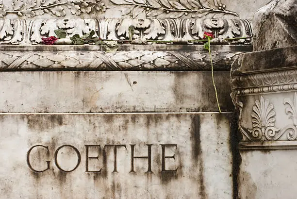 A detail of the Goethe Monument in the Villa Borghese Gardens, Rome, Italy.