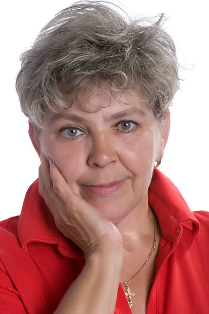 istock Happy woman on white close up 110899494