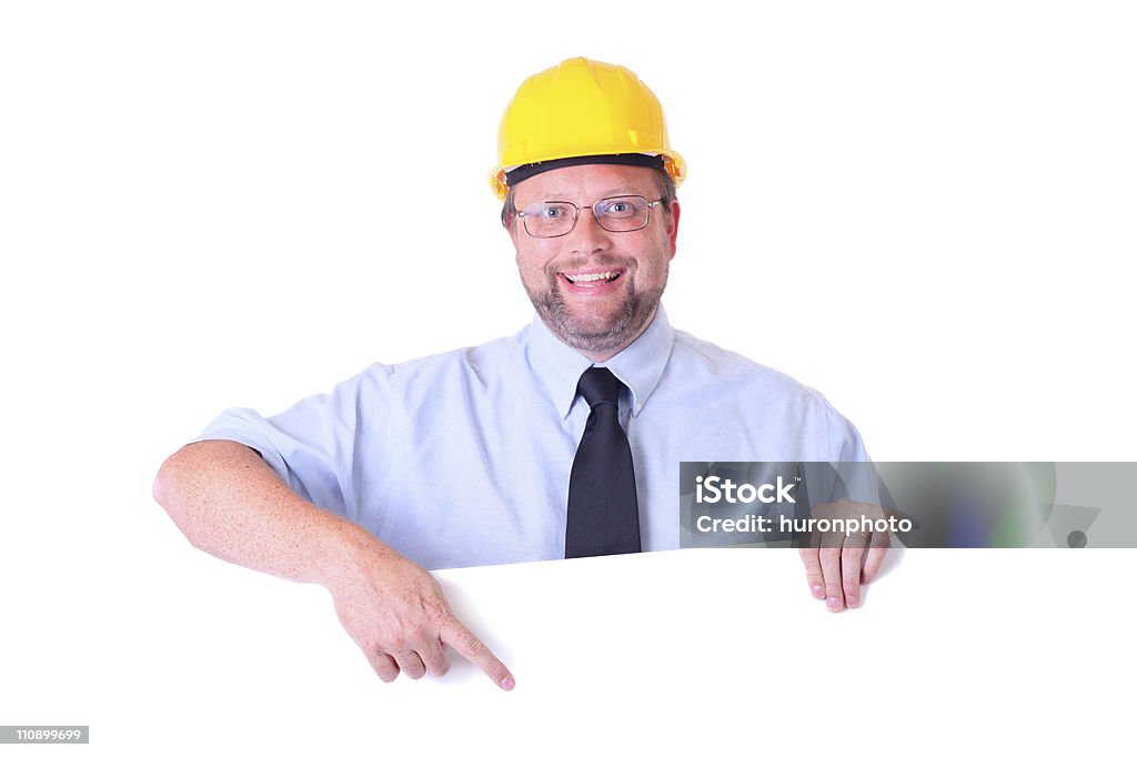 Trabalhador feliz com placa - Foto de stock de 35-39 Anos royalty-free