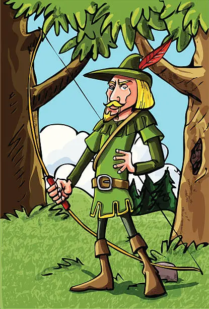 Vector illustration of Cartoon Robin Hood in Sherwood forest