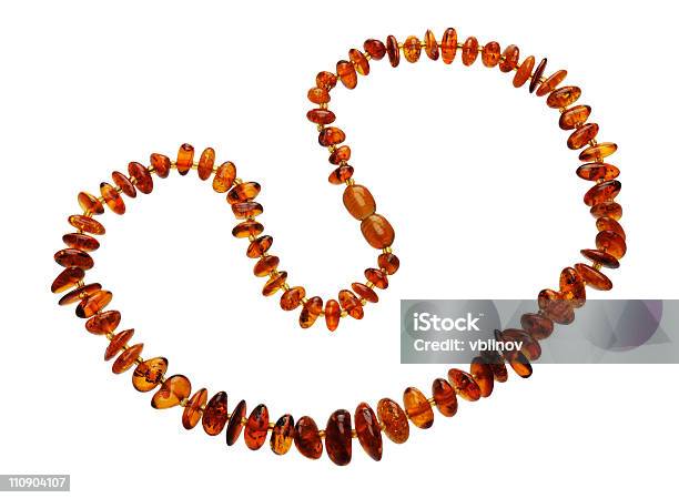 Amber Necklace Isolated Stock Photo - Download Image Now - Amber, Bead, Brown