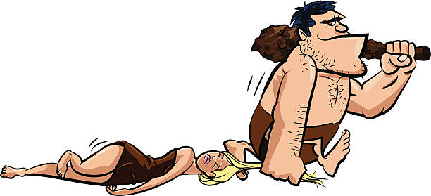 comic höhlenmann schleppen eine frau - loin cloth stock-grafiken, -clipart, -cartoons und -symbole