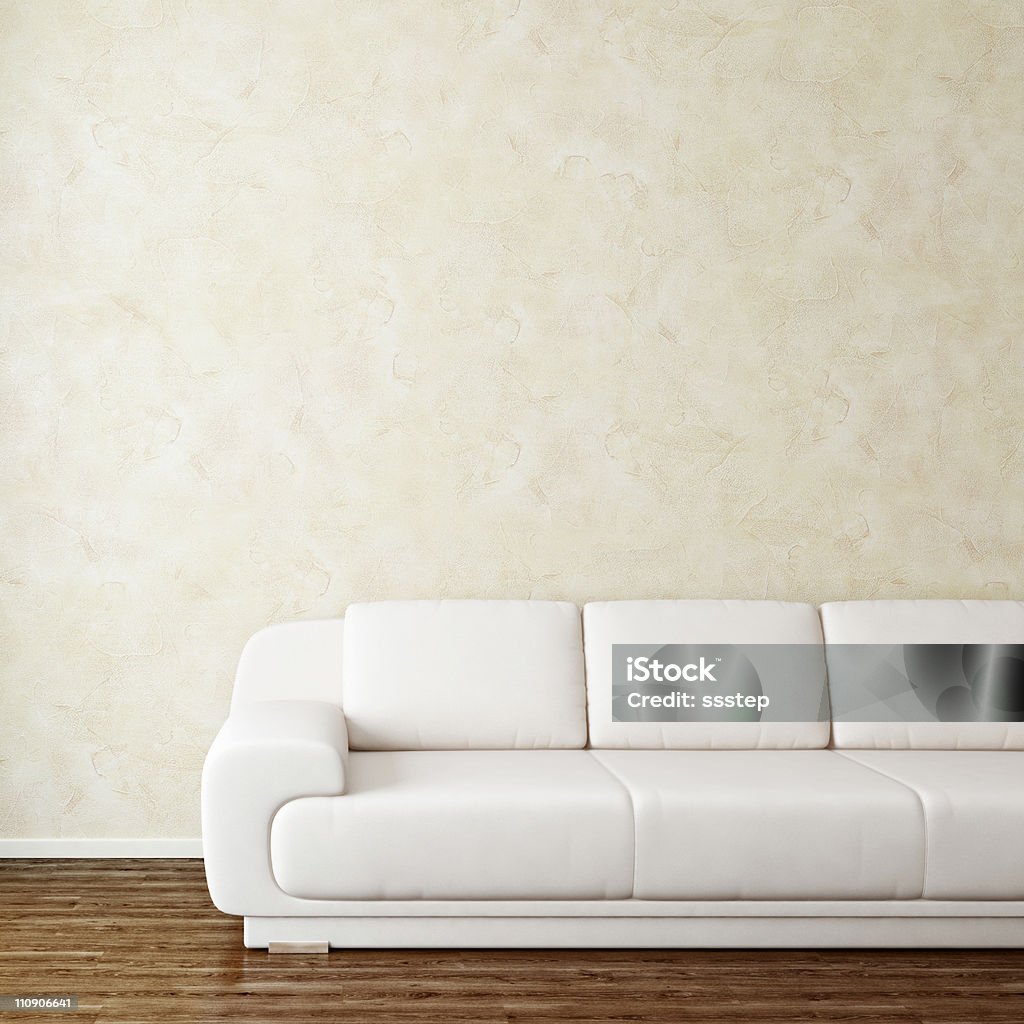インテリアのお部屋には、モダンな白いソファー近くの壁 - 3Dのロイヤリティフリーストックフォト