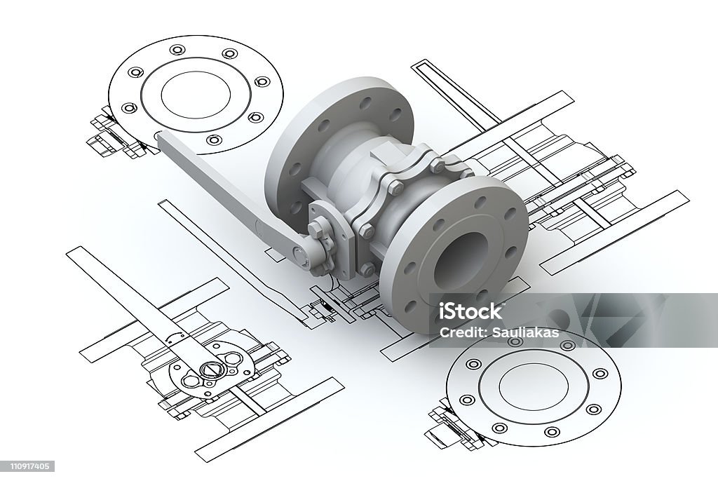 Válvula charts com 3d modelo em cima - Foto de stock de Tridimensional royalty-free