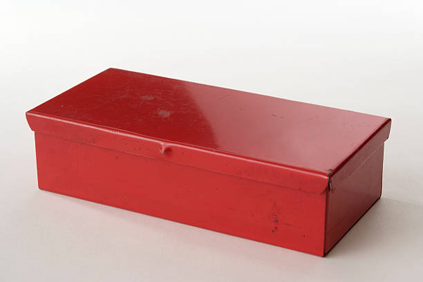 istock Isolated shot of closed red toolbox on white background 110918406
