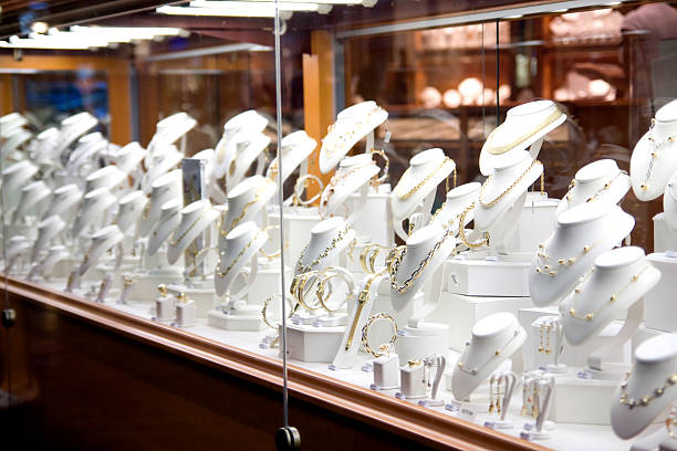 Jewelry on window display Jewelry Store. pendant photos stock pictures, royalty-free photos & images
