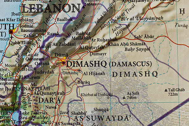 damaskus, syrien karte - syria map cartography damascus stock-fotos und bilder