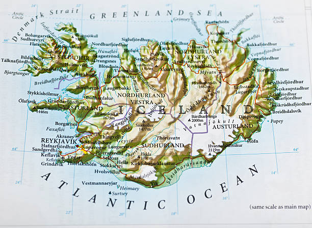 исландия - iceland map city map relief map стоковые фото и изображения