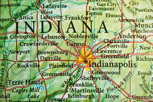 Illinois circled with red marker on map. Close up shot.