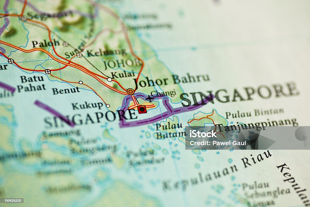 Republik Singapur-Karte - Lizenzfrei Karte - Navigationsinstrument Stock-Foto