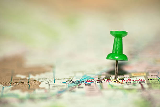 istock Pushpin stuck in a location on the map 110925903