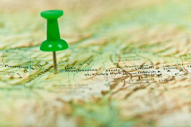 istock Pushpin stuck in a location on the map 110925914