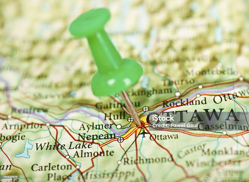 Mapa con pushpin de Ottawa, Canadá - Foto de stock de América del norte libre de derechos