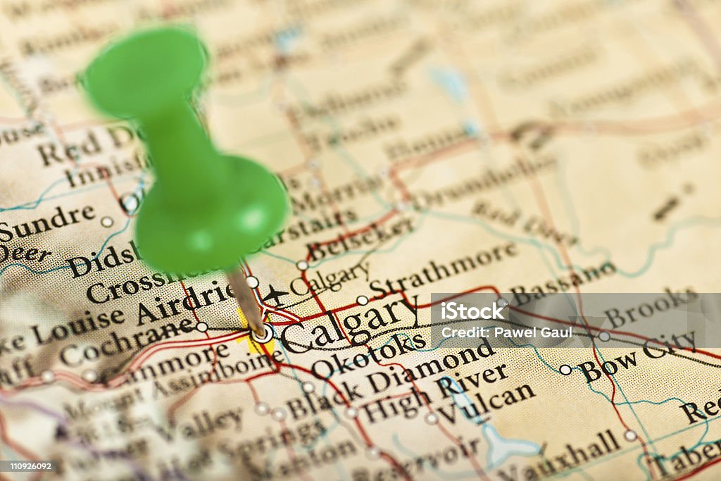 Calgary map with push pin, Canada Calgary, Canada. "World reference atlas" Calgary Stock Photo